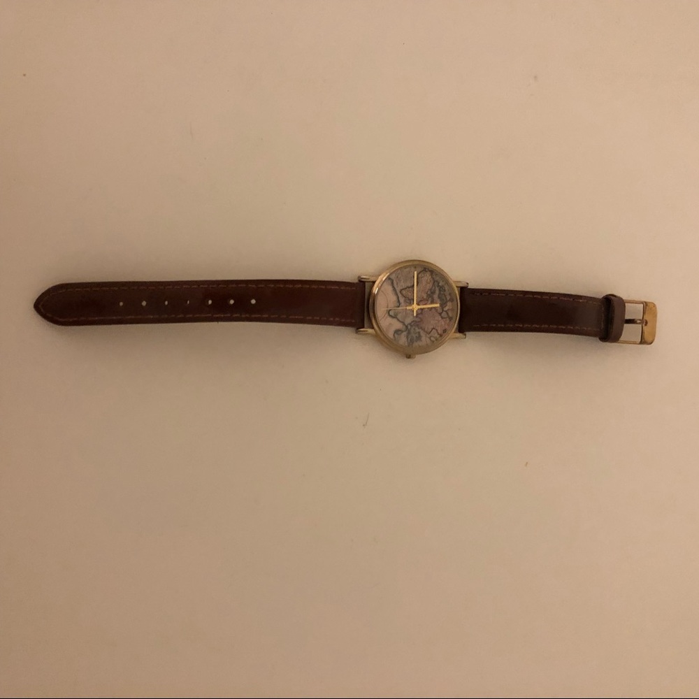 Brown Leather Watch with Map Details